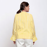 Back View of a Model wearing Yellow Hand Tie Dyed Shirred Blouson Top