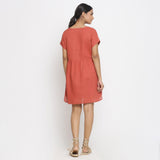 Back View of a Model wearing Brick Red Cotton Solid Wrap Dress