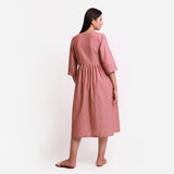 Back View of a Model wearing Solid Brown Tie Up Cotton Wrap Dress