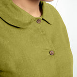 Front Detail of a Model wearing Solid Green Peter Pan Collar Shirt