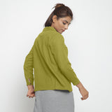Back View of a Model wearing Solid Green Peter Pan Collar Shirt