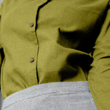 Front Detail of a Model wearing Solid Green Peter Pan Collar Shirt