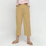 Front View of a Model wearing Solid Light Khaki Cotton Flax Culottes