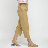 Right View of a Model wearing Solid Light Khaki Cotton Flax Culottes