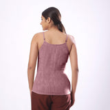 Back View of a Model wearing Solid Purple Basic Cotton Spaghetti Top