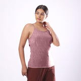 Right View of a Model wearing Solid Purple Basic Cotton Spaghetti Top