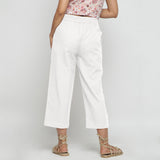 Back View of a Model wearing Solid White Cotton Flax Culottes