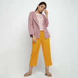 Front View of a Model wearing Solid Yellow Cotton Flax Culottes