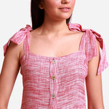 Front Detail of a Model wearing Red Crinkled Cotton Camisole Dress
