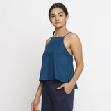 Left View of a Model wearing Strappy Everyday Cotton Spaghetti Top