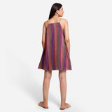 Back View of a Model wearing Strappy Handspun A-Line Striped Dress