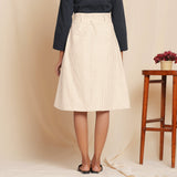 Back View of a Model wearing Striped Beige Paperbag Button-Down Cotton Skirt
