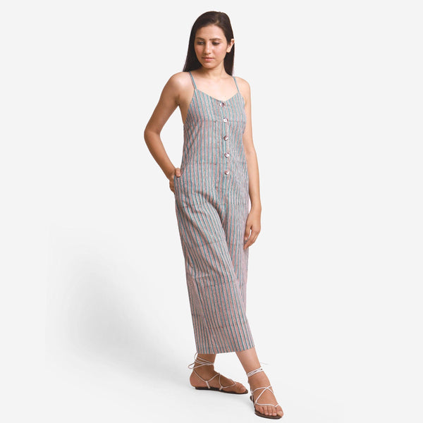Front View of a Model wearing Striped Camisole Wide Legged Jumpsuit