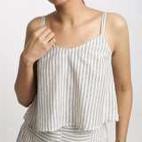 Front Detail of a Model wearing Strappy Ecru Handspun Cotton Camisole Top