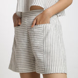 Front Detail of a Model wearing Handspun Cotton Striped Paneled Shorts