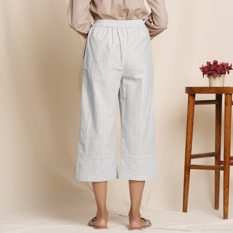 Back View of a Model wearing Striped Cloudy Grey Elasticated Cotton Pant