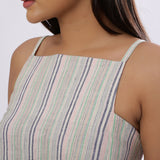 Front Detail of a Model wearing Striped Handspun Cotton Paneled Top