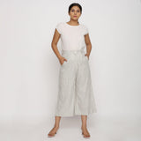 Front View of a Model wearing Striped Handspun Wide Legged Culottes