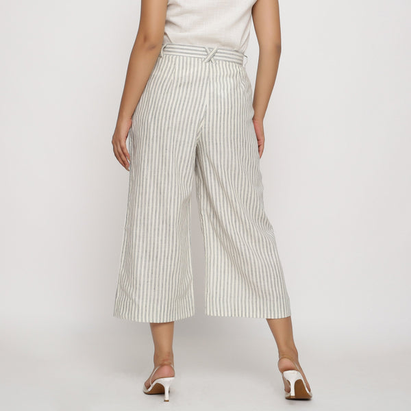 Back View of a Model wearing Striped Handspun Wide Legged Culottes