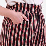 Front Detail of a Model wearing Striped Block Print Cotton Baggy Trouser Pant