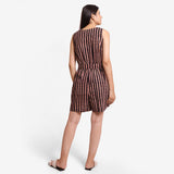 Back View of a Model wearing Striped Sleeveless Straight Fit Romper