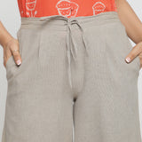 Front Detail of a Model wearing Yarn Dyed Cotton Beige Paneled Pant