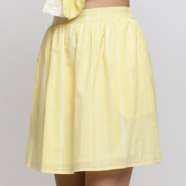 Front Detail of a Model wearing Sunny Yellow Tie Dyed A-Line Skirt
