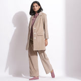 Left View of a Model wearing Taupe Beige Warm Cotton Corduroy Single-Breasted Coat