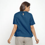 Back View of a Model wearing Teal Everyday Essential A-Line Top