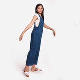 Right View of a Model wearing Teal Waist Tie Up Pinafore Jumpsuit