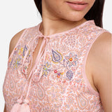 Front Detail of a Model wearing Powder Pink Boho Ankle Length Dress