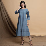 Front View of a Model wearing Turkish Blue A-Line Yoked Maxi Dress