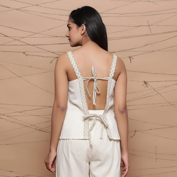 Back View of a Model wearing Undyed Handspun Strappy Tank Top