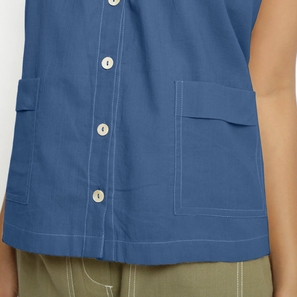 Front Detail of a Model wearing Vegetable-Dyed Blue 100% Cotton Cami Top