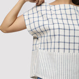 Right Detail of a Model wearing Vegetable Dyed Checkered Straight Top