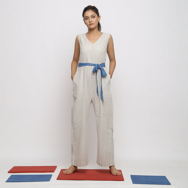 Front View of a Model wearing Vegetable Dyed Handspun Cotton Overall