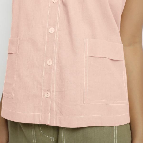Front Detail of a Model wearing Vegetable-Dyed Pink 100% Cotton Cami Top