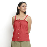 Front View of a Model wearing Vegetable-Dyed Red 100% Cotton Cami Top