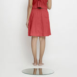 Back View of a Model wearing Vegetable-Dyed Red 100% Cotton Mid-Rise Skirt