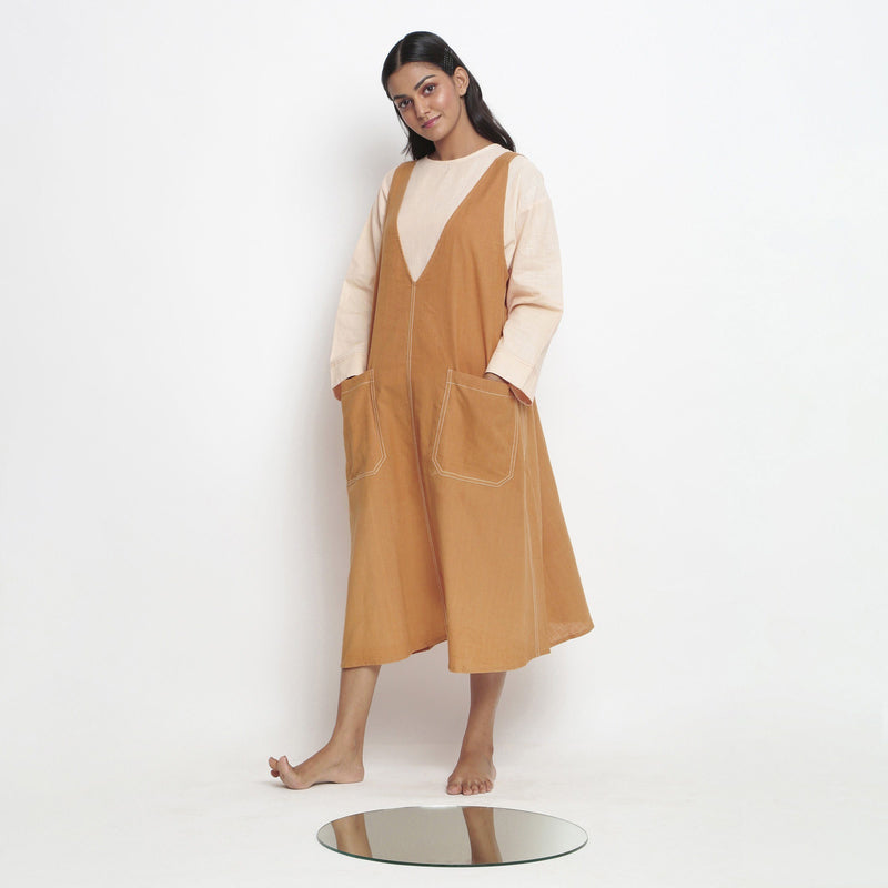 Left View of a Model wearing Vegetable Dyed Straight Top and Shift Dress Set