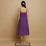Back View of a Model wearing Violet Handspun Cotton Midi Godet Dress