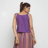 Back View of a Model wearing Violet Mangalgiri Cotton Solid Camisole Top
