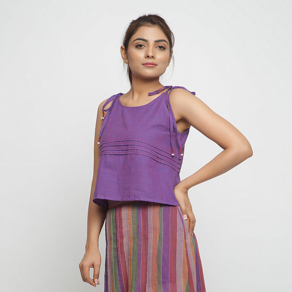 Left View of a Model wearing Violet Mangalgiri Cotton Solid Camisole Top