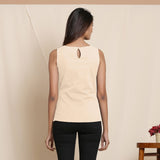 Back View of a Model wearing Warm Beige A-Line Cotton Top