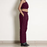 Right View of a Model wearing Warm Berry Wine Frilled Straight Pant