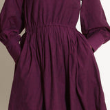 Front Detail of a Model wearing Berry Wine Warm Cotton Fit Knee Length Fit and Flare Dress