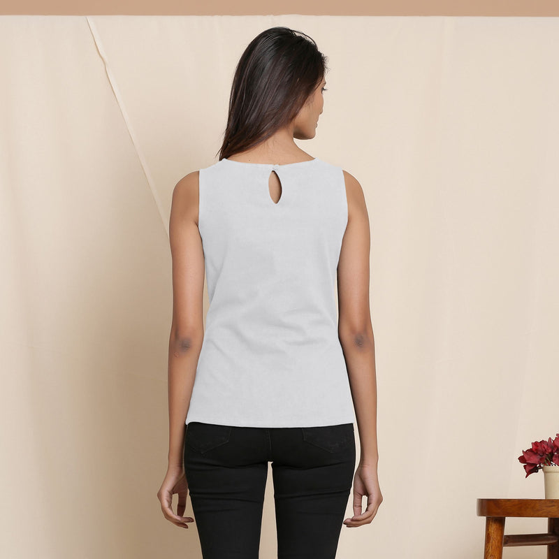 Back View of a Model wearing Warm Cloudy Grey A-Line Cotton Top