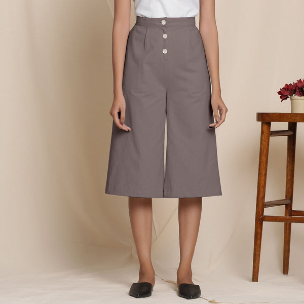 Front View of a Model wearing Warm Cotton Flannel Ash Grey Culottes