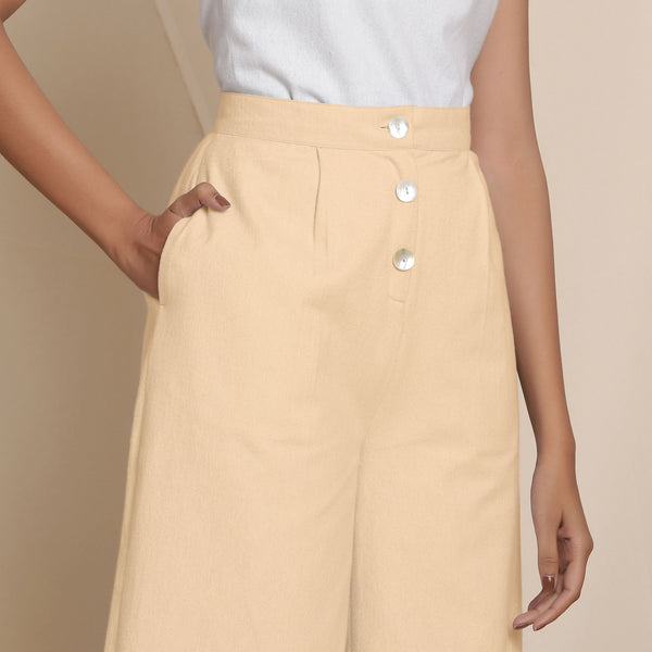 Front Detail of a Model wearing Warm Cotton Flannel Beige Culottes