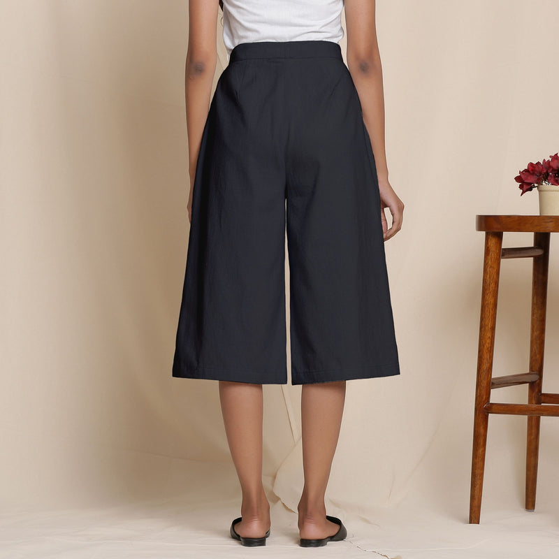 Back View of a Model wearing Warm Cotton Flannel Black Culottes